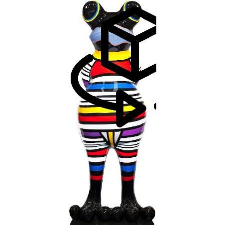 5506-statue-sculpture-decorative-design-grenouille-rayures-en-resine-multicolore