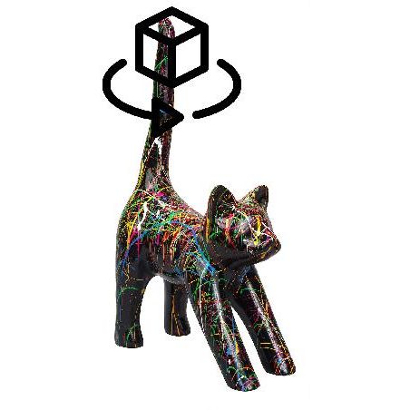 7047-statue-sculpture-decorative-design-chat-heureux-en-resine-h44-cm-multicolore