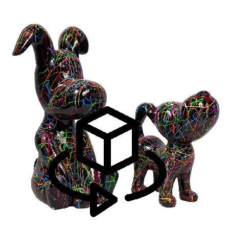 7172-statue-sculpture-decorative-design-duo-chiens-graffiti-h45-h30-noir