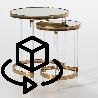 8119-2-Tables-d-appoint-bout-de-canape-48x48x59-35x35x52-Acrylique-Transparent-Miroir-Metal-Dore