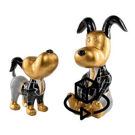 9137-set-de-2-statues-resine-design-chiens-majordome-h45-h30-cm-noir-or-gris