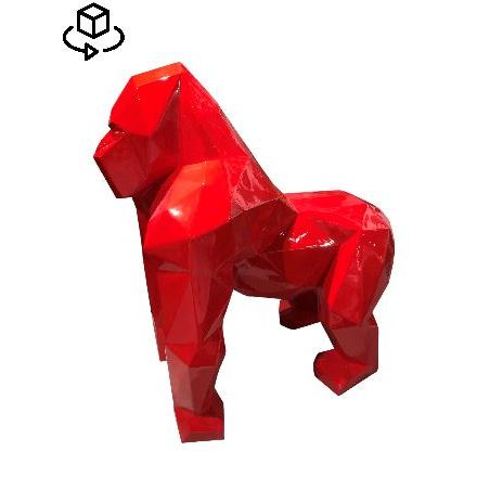 9664-statue-decorative-design-gorille-origami-en-fibre-de-verre-h130-x-l110-cm-rouge